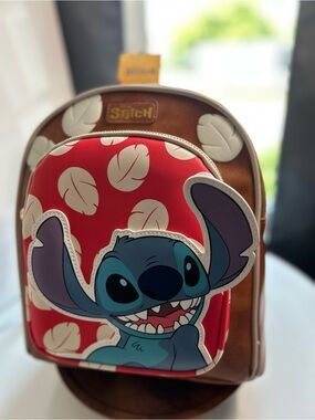 Disney Kids Backpack in Red, Blue and Cream with Stitch Applique